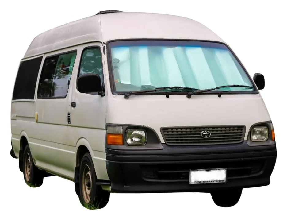 Hank, a white 1999 Toyota HiAce with a high roof